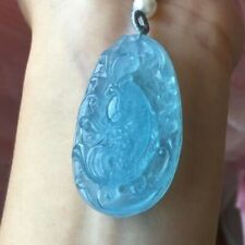 Genuine Natural Blue Aquamarine Clear Fish Carving Pendant 43x25x10mm AAAAA picture