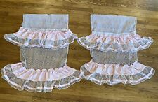 VTG PR UNUSED DOTTED SWISS WHITE PINK SHEER CURTAINS EMBROIDERY RUFFLE picture
