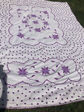 Vintage Chenille Bedspread Grape Purple 105X90 Pillow Detail Pop Floral Print picture