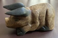 Small Shelf SitterHand Carved Wood Pig Statue Figurine Boar Hog Long Ears 4 1/4” picture