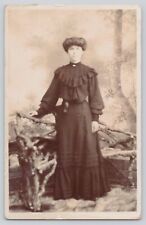 Postcard RPPC Photo Portrait Lady In Forest Wearing Russian Hat Antique Unposted picture
