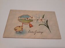 Vintage Circa 1913 Easter Postcard W/ lillies, duck, & farm (j12 picture