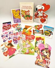 Vintage Valentine's Day Classroom School Cards 11 Used Cards, Snoopy Stickers  picture