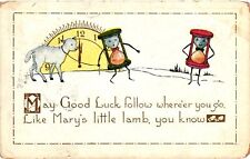 Vintage Postcard- MAY GOOD LUCK FOLLOW WHERE'ER YOU GO, LAMB, HOURSG Posted 1910 picture