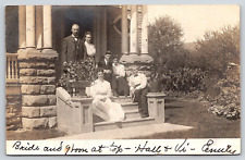 Original RPPC, Bride And Groom, Family Portrait, House Porch, Vintage Postcard picture