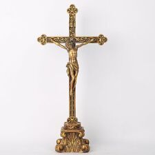 BC Catholic Standing Crucifix for Altar, Tabletop Gold Crucifix Cross Inspira... picture