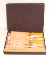 Vintage Robeson Cutlery Steak Knife Set w/ Butterscotch Swirl Bakelite Handles picture