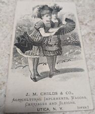 *RARE* VICT. TRADE CARD J.M. CHILDS & CO. AGRICULTURAL, WAGONS, SLEIGHS UTICA,NY picture