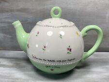 VTG Susan Branch Floral Ceramic Porcelain Teapot Mint Green White “That Is Home” picture