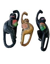 Mexican Folk Art Alebrijes Wood Carved Oaxacan Hanging Monkeys Set Of 3 picture