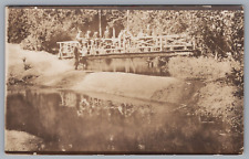 RPPC Group Of People On A Wood Bridge Over River Real Photo Postcard picture
