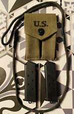 WW1 WW2 Double Mag Pouch & (2) 1911 45 acp 7 round magazines & lanyard WWII picture
