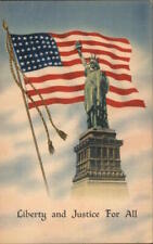 Patriotic Liberty and Justice for All Tichnor Linen Postcard Vintage Post Card picture