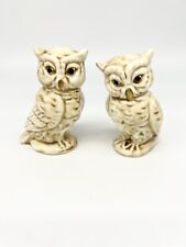Vintage Norleans Japan Cream Ceramic Decor Owl Pair Set MCM Decor Statue 4