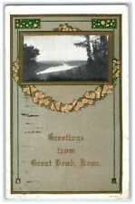 c1920's Greetings From Great Bend Lake Mountains Grove View Kansas KS Postcard picture