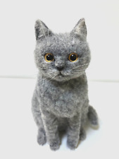 Needle Felted  Cat, OOAK, Cat figurine Gray Cat Orange Eyes picture