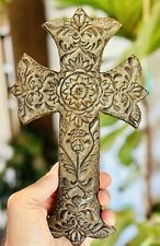 Vintage Rustic Cast Iron Hanging Cross Christianity Wall Decor 10” X 6” picture