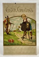 Art Deco Nouveau | Easter Greeting | Boy w/ Camera & Rabbit Poses | 1900s picture