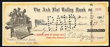 Olney, OK Ash Flat Valley Bank / Traders Kansas City 1909 Check #3051 Money Bags picture