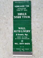 Vintage Matchbook Cover Wall Drug Store Auto Livery South Dakota SD  picture