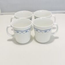 Vintage Corning Corelle Morning Blue Coffee Cups USA Floral Tea Mug Set of 4 picture