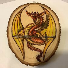 Pyrography Wood Slice Art Wood Burning Wall Hanging Red Dragon Mythical Creature picture