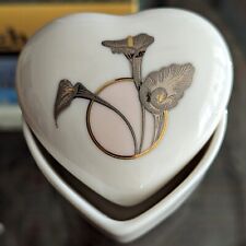 Vtg OTAGIRI Japan Porcelain Box Calla Lily Floral 80s does Deco Graphic Heart picture