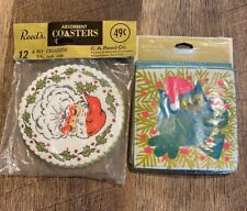 Vintage Reed’s & Hallmark Christmas Paper Coasters Santa Owl 2 Pkgs NOS picture