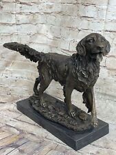 Golden Retriever Dog Bronze Statue Sculpture Figure on Marble Base Signed Art picture