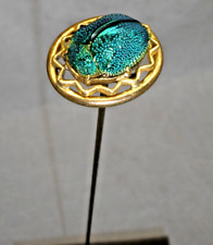 Antique Victorian 14 kt Gold Plated Real Scarab Beetle Jewel Hat Pin -11 Inches picture