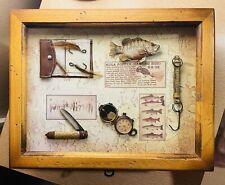 Vintage Wood Treasure Keepsake Storage & Fishing Shadow Box Hinged Lid 10.5x8x3