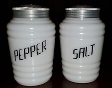 Vintage Hazel Atlas Milk Glass Ribbed Beehive Salt and Pepper Shaker Set picture
