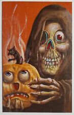 Halloween Matthew Kirscht Hand Altered Ltd 1/5 Skeleton Jol Cat 2023 Postcard MK picture