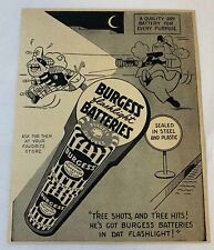 1955 Burgess Flashlight Batteries cartoon ad ~ POLICEMAN CHASING BURGLAR picture