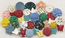Vintage Flowers 36 Colorful Plastic Buttons Lot Painted Pierced Novelty picture