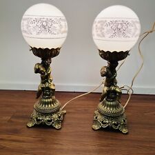 2 X Vintage Vianne VV Cherub Table Lamps - France - Hollywood Regency - Rare Set picture