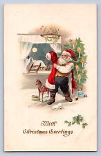 J99/ Santa Claus Christmas Postcard c1910 Toy Horse Tree 394 picture
