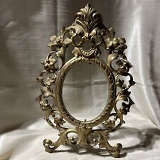 Vintage Cast Iron Brass Ornate Art Nouveau Oval Picture Frame/Stand~No Glass picture
