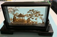Vintage Far East Art: 2 hand-carved Dioramas encased in wood with glass displys picture