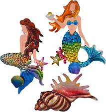 Tuokiuhn Metal Mermaid Conch Wall Decoration Mermaid Outdoor Wall Art Set of 3 picture