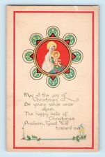 Joy of Christmas Baby Jesus & Mary Poinsettias Red Blue Poem Postcard C3 picture