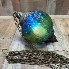 Large Vintage Blue Glass Hanging Light Swag Lamp Light Retro Antique Globe picture