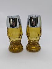 Vintage Anchor Hocking Pair MCM Amber Glass Salt and Pepper Shakers picture