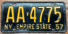 VERY NICE LOOKING ORIGINAL 1957 New York LICENSE PLATE, AA  4775, ALBANY? picture