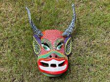Large Hand Carved Wooden Mask from Michoacan, Mexican Folk Art, Ocumicho Art picture