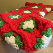 Vintage Crochet Christmas Stocking Handmade 12” Granny Square Boot, USA made picture