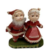 Vintage Plastic Flocked Santa & Mrs. Claus Christmas Figures picture