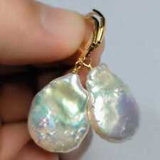 17-18MM Natural Baroque White Coin pearl Dangle Earrings 14K Ear Cuff Gold picture