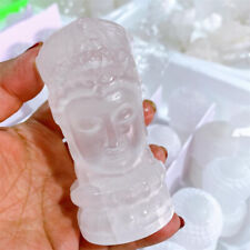 9.5cm Selenite Quartz GuanYin Buddha Crystal Reiki Gem Healing Figurines 1pcs picture