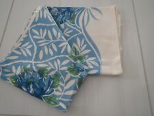 Vintage 1950s Tablecloth Blue Flowers Green Leaves Cotton Rayon AS IS picture